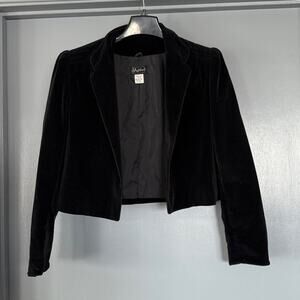 Vintage J.Ashford Juniors sz 13  Black Velvet Open Front Cropped Jacket